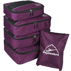 5 Set Packing Cubes for Travel Large Suitcase Luggage Organizer Bags Travel Accessories Vacation 4 Cubes 1 Laundry Pouch Bag (Purple)