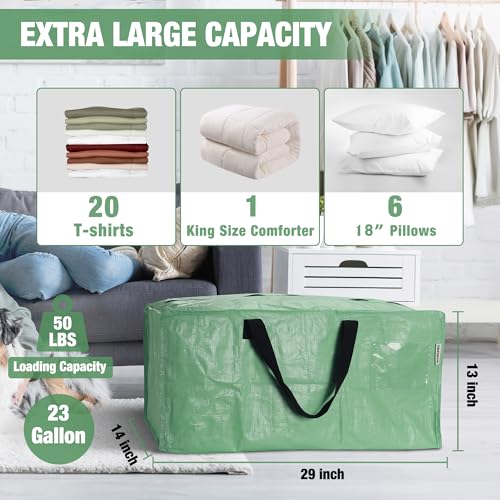6 Pack Extra Large Moving Bags with Backpack Straps & Handles (Green / 6 Pack)