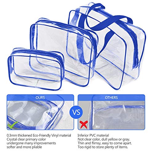 4Pcs Crystal Clear PVC Travel Toiletry Bag Kit for Women Men (4pcs Blue / 1 Large, 2 Medium, 1 Small)