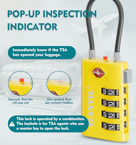 TSA Approved Luggage Locks with Search Alert Indicator (Yellow)