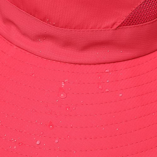 Womens Summer Sun Hat Beach Hat Wide Brim Outdoor UV Protection Hat Foldable Cool Mesh Ponytail Bucket Hat (6-7 / Watermelon Red))