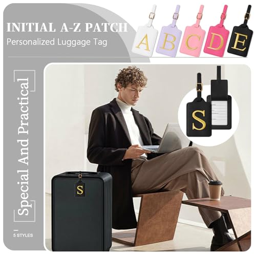 Personalized Initial Luggage Tags for Suitcase TSA Approved (Black Leather,glod Letter / S)