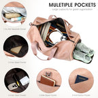 3PCS Faux Leather Weekender Bag for Women Men Travel Bag Overnight Bags (Pink)