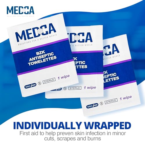 Hand Wipes – (Pack of 100) Benzalkonium Chloride Swabs Individual BZK Single-Use Packets by MEDca (100 Count (Pack of 1))
