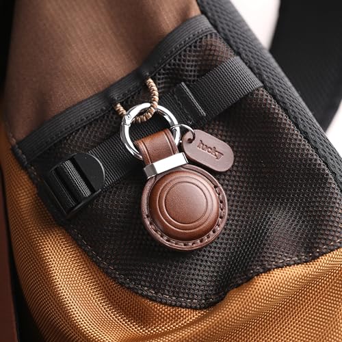 Genuine Leather Keychain Holder Compatible with AirTag ([2 Pack] Dark Brown)