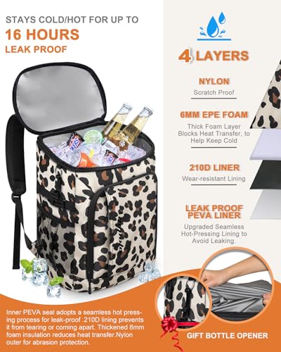Cooler Backpack Insulated Leak Proof for Women Men Soft Cooler Bag (36 Cans / Leopard)