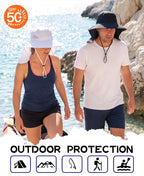 Outdoor UPF50+ Sun Hat Wide Brim Mesh Fishing Hat with Neck Flap (Large-X-Large / Black)