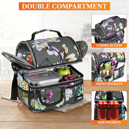 Insulated Lunch Bag Women (Floral Gray)