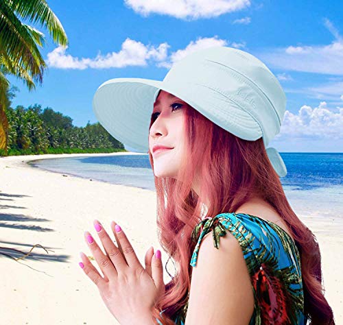 Sun Hats for Women with UV Protection Wide Brim Sun Hat Visor Summer Beach Foldable Womens Outdoor Cap Sky Blue (One Size-Medium / Sky Blue)