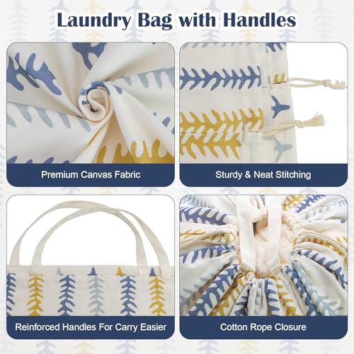 Thick Canvas Laundry Bag with Handles & Drawstring (Fishbone,1pc XL / XL 33"W x 35"H┃1 Pack)