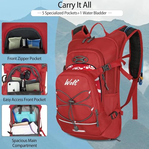 Hydration Backpack 18L Hiking Water Backpack with 2L Water Bladder for Men Women (Red)