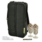 Insulated Wine Tote with 2 Wine Glasses (Black With London Plaid Napkins)