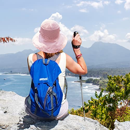 Women Summer Mesh Sun Hats Floppy Wide Brim UV Protection Fishing Hat Beach Hiking Garden Travel Lawn Work Cap Chin Strap (One Size / M9163-pink)