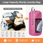 Laundry Backpack Portable Travel Laundry Bags with Straps and Mesh Pocket (Pink / 2 Pack)
