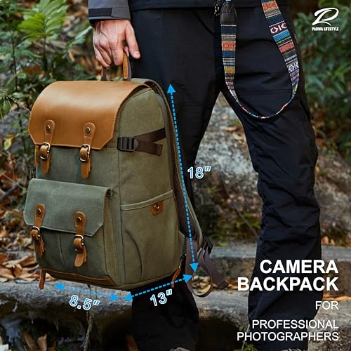 Green Professional Camera Backpack (Green / Crazy Horse Art Cowhide Flap)