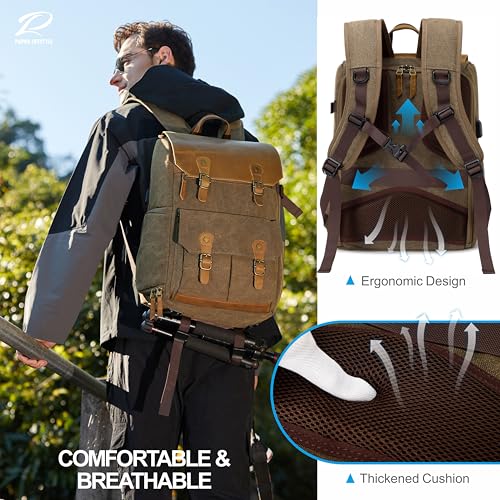 Khaki Professional Camera Backpack (Khaki / Crazy Horse Art Cowhide Flap)