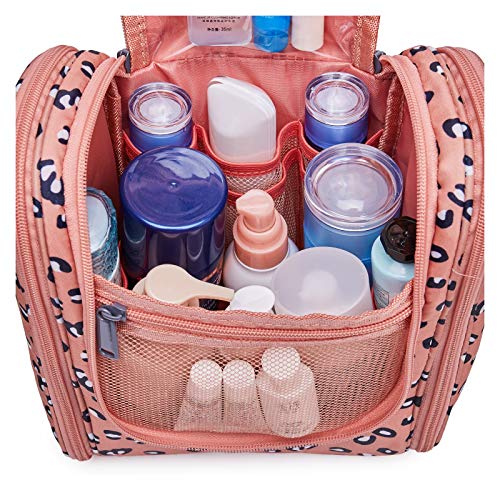 Cheetah Small Hanging Toiletry Bag Women Travel Makeup Bag Organizer Toiletries Bag for Travel Size Essentials Accessories Cosmetics (B-Orange Leopard / Medium)