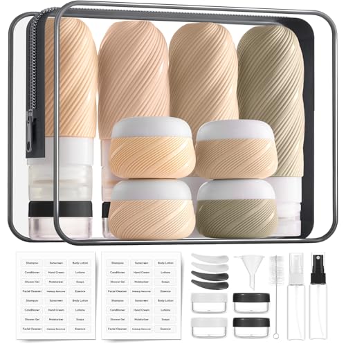 23 Pack TSA Approved Travel Bottles for Toiletries (Brown)