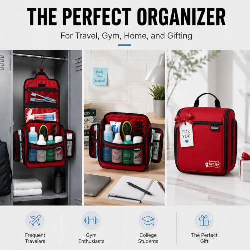 Travel Toiletry Bag for Men and Women (L Crimson Red)