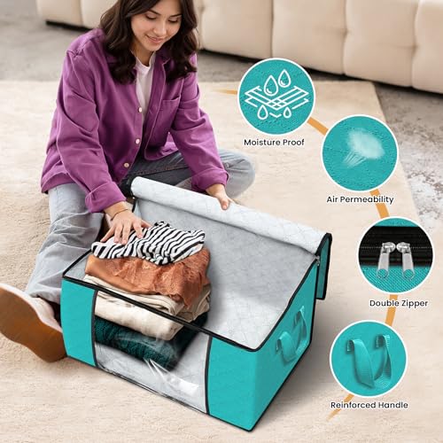 6 Pack Storage Bags for Clothes Blanket Storage Bins with Lids (6 Pack-60l / Green)