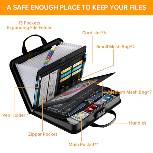 Accordion File Organizer with Combination Lock (Black-transparent Sleeves)