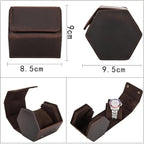 Genuine Leather Watch Roll Travel Case, Vintage Full Grain Leather Hexagon - Image 4