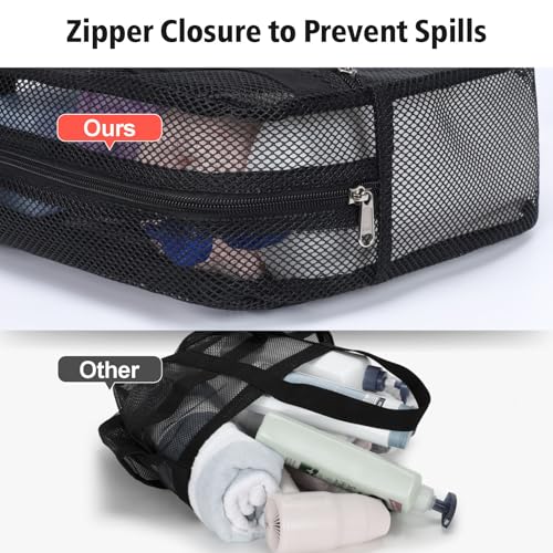 Mesh Shower Caddy Portable with Zipper (1 Pack Black with 2 Zippers / L (Zippered Dorm Caddy))