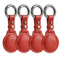 Genuine Leather Keychain Holder Case for Apple AirTag ((4 Pack)Red)