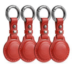 Genuine Leather Keychain Holder Case for Apple AirTag ((4 Pack)Red)