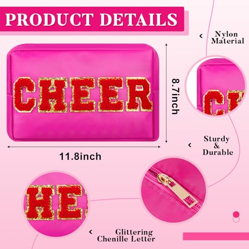 6 Pcs Cheer Makeup Bag Chenille Cosmetic Bag with Letter Patches (Bright Colors / Cheer)