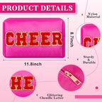 6 Pcs Cheer Makeup Bag Chenille Cosmetic Bag with Letter Patches (Bright Colors / Cheer)