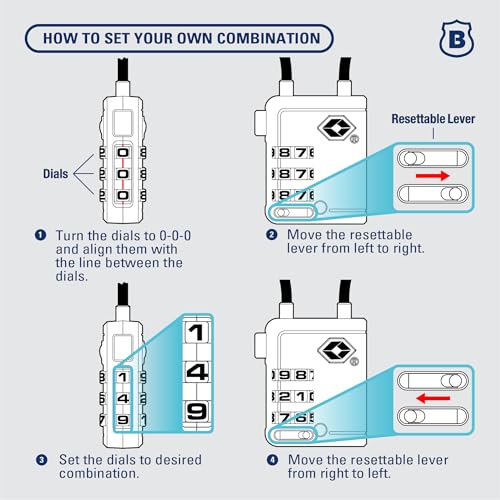 TSA Accepted Luggage Lock with 1.5" Long Cable Shackle (1.5" Shackle / Black)