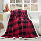 Sherpa Fleece Throw Blanket 80" x 90" Reversible Plush Fluffy Large Big Blanket Lattice Flannel Blankets for All Season Use (Red and Black / 80"*90")