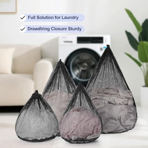 4Pcs Mesh Laundry Bags Washing Machine Mesh Wash Bags Jumbo for Delicates Clothes (Black / Pack 4 pcs)