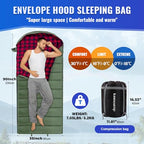 0 Degree Sleeping Bag Cotton Flannel Winter Cold Weather for Adults XXL Sleeping Bag 4 Season Big and Tall with Pillow Compression Sack (OLIVE_R)