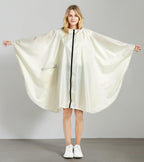 Rain Poncho Jacket Coat Hooded Zipper Style for Women (One Size / Beige)