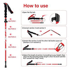 Lightweight Collapsible Trekking Poles Folding Hiking Sticks (Red 95-110cm)