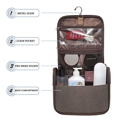 Hanging Toiletry Bag for Men VANCASE Vintage Leather Shaving Dopp Kit Medium Waterproof Travel Bathroom Bags Portable Shower Organizer Brown Pattern (Brown Pattern)