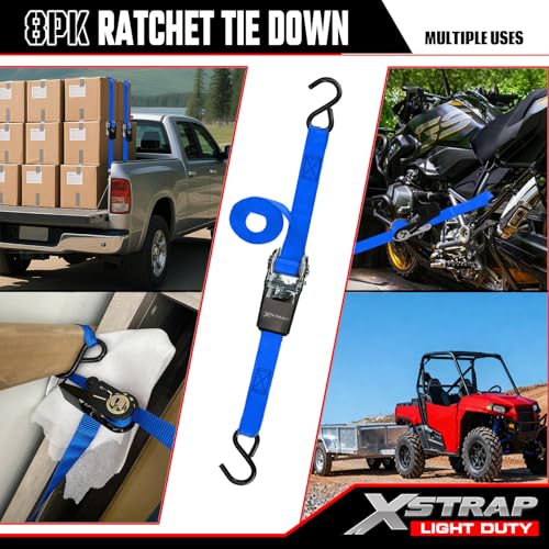8 Pack Ratchet Tie Down Straps (8PK-1Inch / Blue)