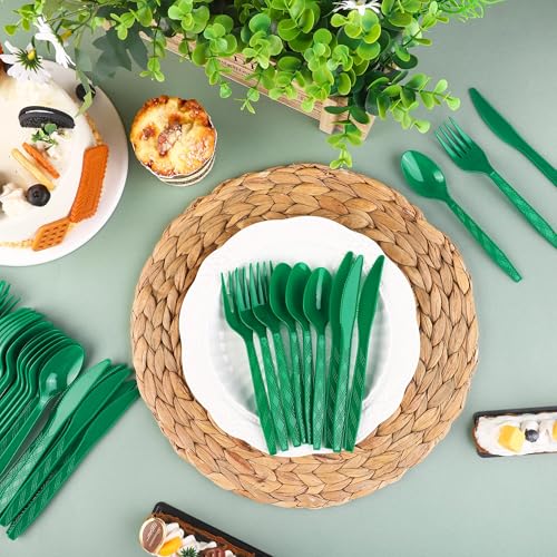 90 Pieces Dark Green Plastic Cutlery Set (Dark Green)
