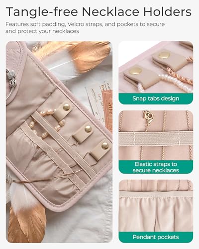 Travel Jewelry Organizer Case Foldable Jewelry Roll (Small / Beige)