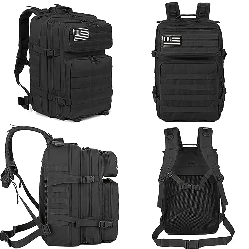 45L Military Tactical Backpacks Molle Army Assault Pack 3 Day Bug Out Bag Hiking Treeking Rucksack black (1.1 Black)
