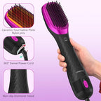 3 in 1 Hair Dryer Brush Straightener 1200W Negative Ionic Hot Air Brush One Step Blow Dryer and Styler for Straightening Drying Smoothing (Black)