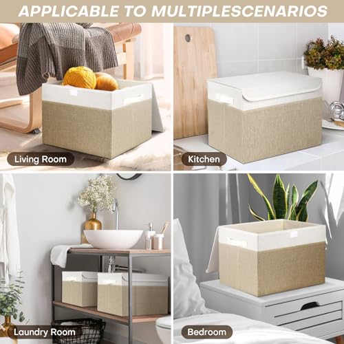 Large 42 Quarts Fabric Storage Bins with Lids [2 (Beige & White / Large - 2 Pack)