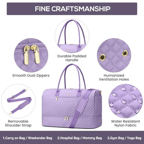 Travel Bag Weekender Bags for Women (8-Light Purple / 40L-Large)