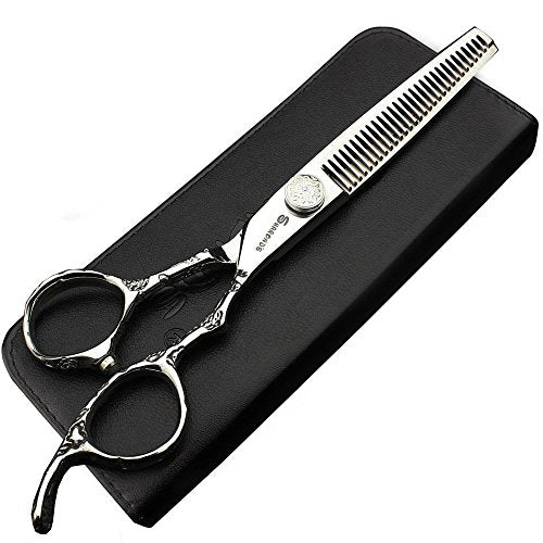 6/7/8-Inch Professional Hair Scissors Haircut Rose Pattern Hair Scissors Styling Tools Japanese Stainless Steel Scissor Set (6-in thinning scissors) (6-inch Thinning Scissors)