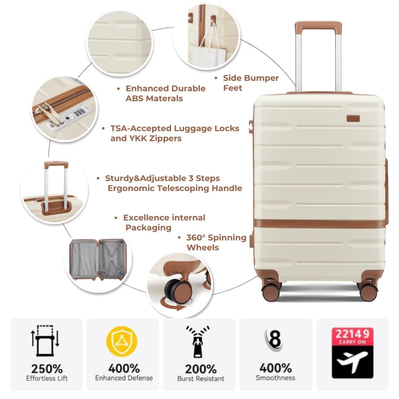 Luggage Sets with TSA Lock Hardside PC+ABS Carry On expandable Suitcase with Spinner Wheels Lightweight Rolling Travel Luggage Sets with YKK (Green(New) / 5 piece sets（20/24/28/DB/TB）)