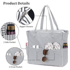 Beach Bag Waterproof Sandproof Women Beach Tote Swim Pool Bag with Zipper Wet Pocket for Gym Grocery Travel Family (Light Black White)