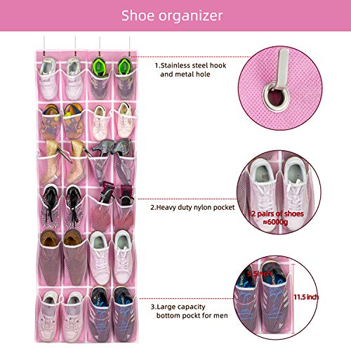 Hanging Shoe Organizer (Pink-1pack of 24 pocket)