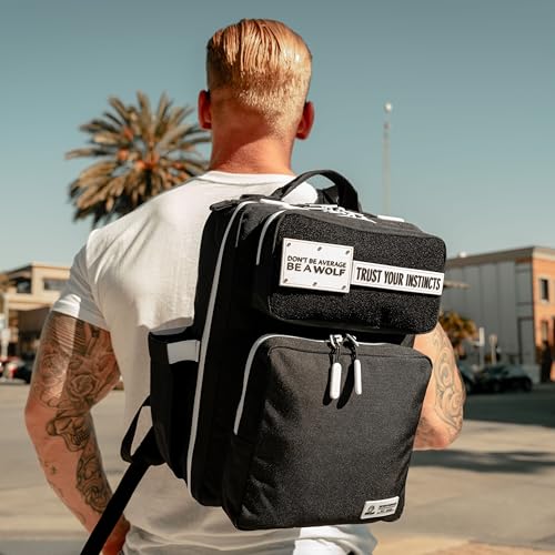 15L Slim Gym Backpack 1000D Travel EDC (Black With White Accents)